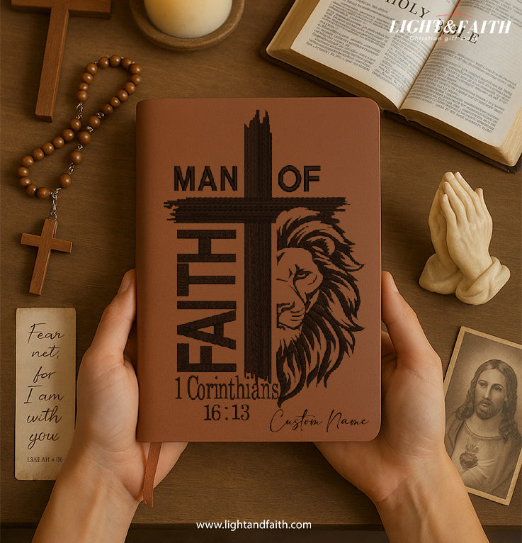 Personalized Christian Journal with "Man Of Faith", Custom Name Prayer & Faith Notebook, Religious Gift, First Communion Gifts, Birthday. NBLAF57